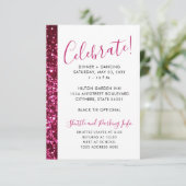 Rosa und schwarzer Glitzer Mitzvah Empfang Begleitkarte (Stehend Vorderseite)