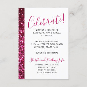 Rosa und schwarzer Glitzer Mitzvah Empfang Begleitkarte