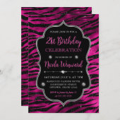 Rosa und schwarzer Glitzer Tiger Streifen 21. Gebu Einladung (Vorne/Hinten)