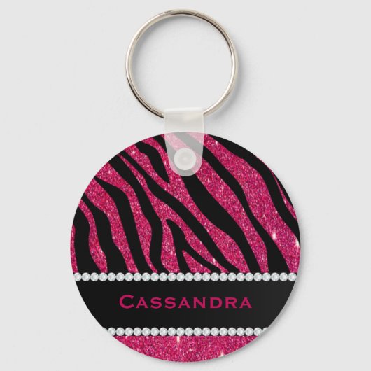 Rosa und schwarzer Glitzer Zebra Druckdiamanten Na Schlüsselanhänger (Vorderseite)