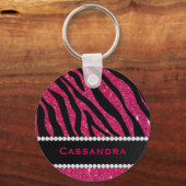 Rosa und schwarzer Glitzer Zebra Druckdiamanten Na Schlüsselanhänger (Vorderseite)