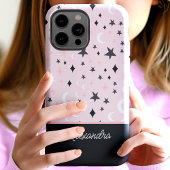 Rosa und schwarzer Himmel-Mond-Sterne-Script-Name Case-Mate iPhone Hülle