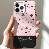Rosa und schwarzer Himmel-Mond-Sterne-Script-Name Case-Mate iPhone Hülle