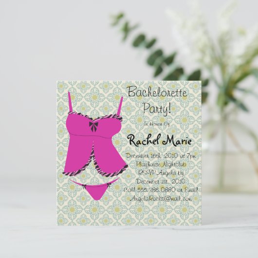 Rosa und schwarzer Junggeselinnen-Abschied Einladu Einladung (Stehend Vorderseite)