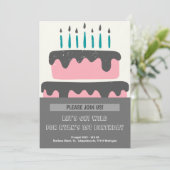 Rosa und schwarzer Kuchen 1. Geburtstag Einladung (Stehend Vorderseite)