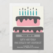 Rosa und schwarzer Kuchen 1. Geburtstag Einladung (Vorne/Hinten)