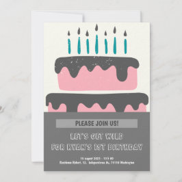 Rosa und schwarzer Kuchen 1. Geburtstag Einladung