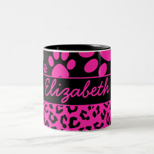 Rosa und schwarzer Leopard-Druck und Tatzen Zweifarbige Tasse