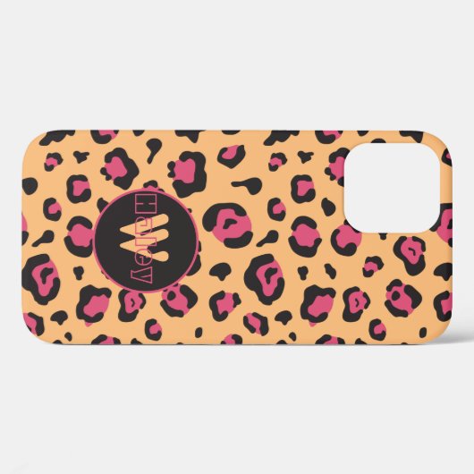 Rosa und schwarzer Leopard drucken Monogramm Case-Mate iPhone Hülle (Rückseite (Horizontal))