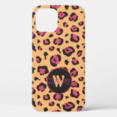 Rosa und schwarzer Leopard drucken Monogramm Case-Mate iPhone Hülle (Rückseite)