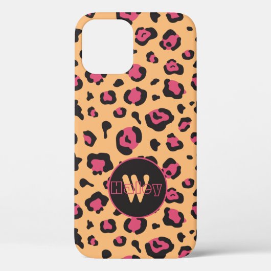 Rosa und schwarzer Leopard drucken Monogramm Case-Mate iPhone Hülle (Rückseite)