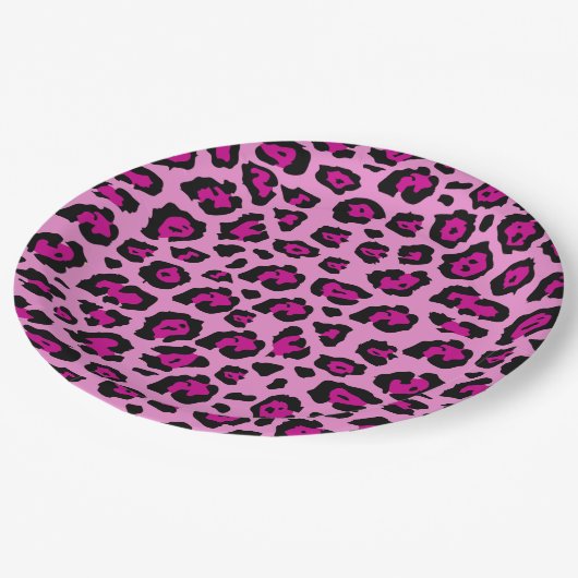 Rosa und schwarzer Leopard Pappteller (Schrägansicht)