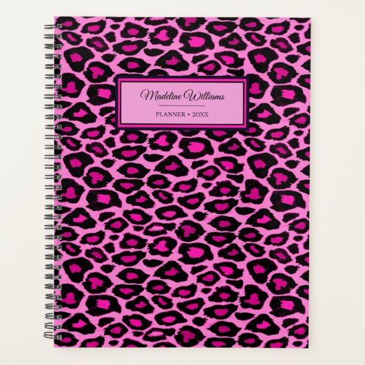 Rosa und schwarzer Leopard | Personalisiert Planer (Vorderseite)