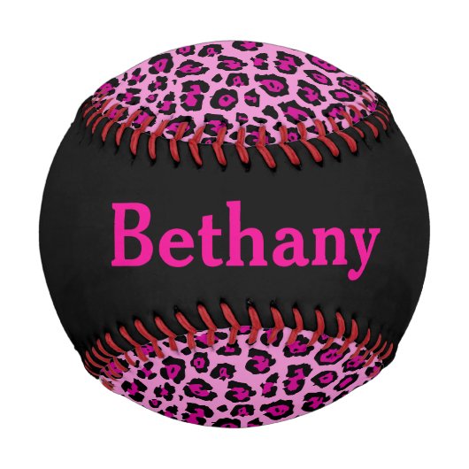 Rosa und schwarzer Leopardendruck mit Namen Baseball (Vorderseite)