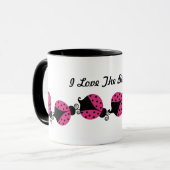 Rosa und schwarzer Marienkäfer-Kaffeebecher Tasse (Vorderseite Links)