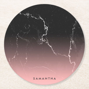 Rosa und schwarzer Marmor Runder Pappuntersetzer