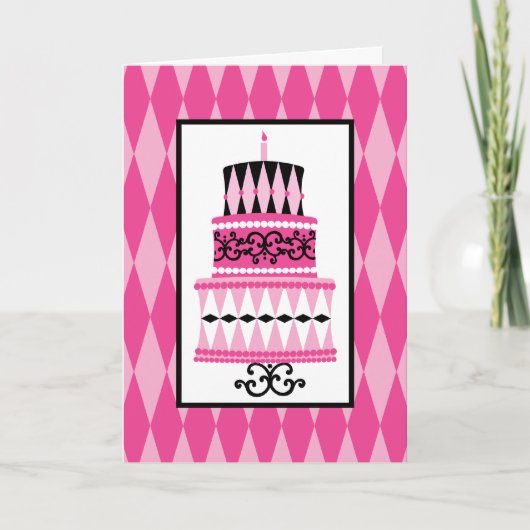 Rosa und schwarzer Party-Kuchen Karte (Vorderseite)