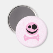 Rosa und schwarzer Schädel, auf einem rosa Muster. Magnet (Vorderseite/Rückseite)