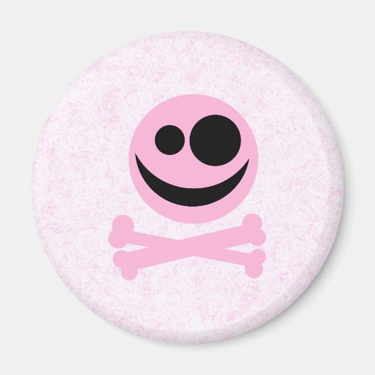 Rosa und schwarzer Schädel, auf einem rosa Muster. Magnet (Vorne)