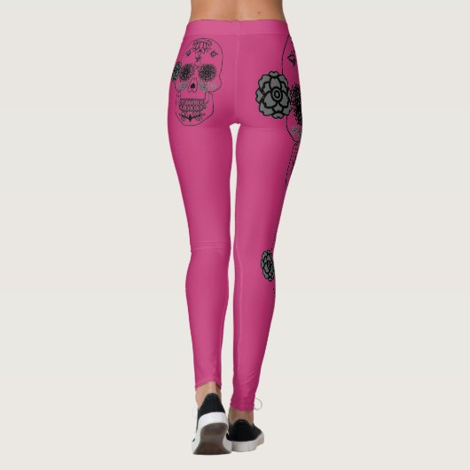 Rosa und schwarzer Schädel Leggings (Rückseite)
