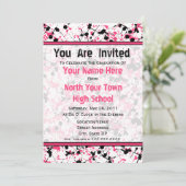 Rosa und Schwarzer Spritzer Abschluss Einladung -  (Stehend Vorderseite)