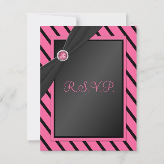 Rosa und schwarzer Streifen R.S.V.P.-Karte RSVP Karte (Vorderseite)