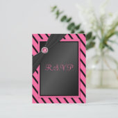 Rosa und schwarzer Streifen R.S.V.P.-Karte RSVP Karte (Stehend Vorderseite)