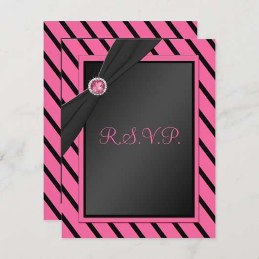 Rosa und schwarzer Streifen R.S.V.P.-Karte RSVP Karte (Vorne/Hinten)