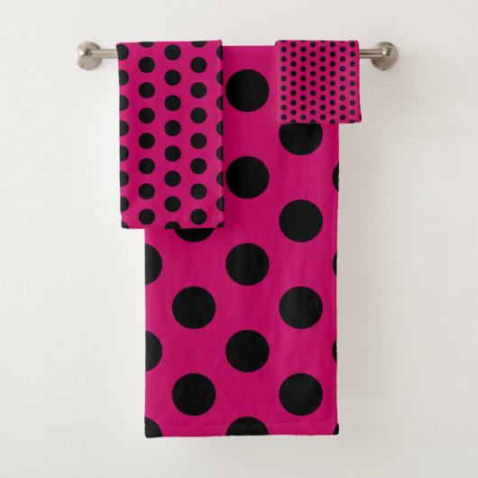 Rosa und schwarzer Tupfen Badhandtuch Set (Insitu)