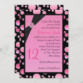 Rosa und schwarzer Tupfen-Schläger Mitzvah laden Einladung (Vorne/Hinten)