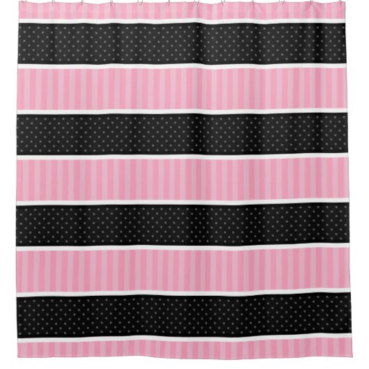Rosa und schwarzer Tupfen Stripes Muster Duschvorhang (Vorderseite)