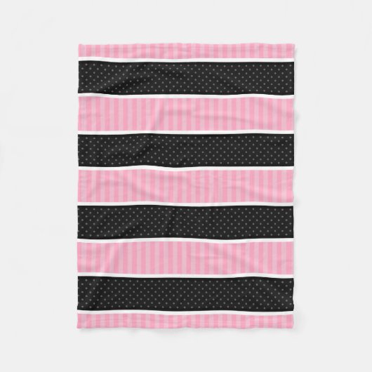 Rosa und schwarzer Tupfen Stripes Muster Fleecedecke (Vorderseite)
