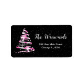 Rosa und schwarzer Weihnachtsbaum Adressaufkleber (Vorne)