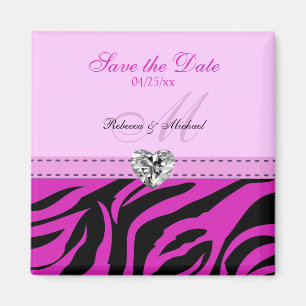 Rosa und schwarzer Zebra Stripes Save the Date Magnet