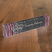 Rosa und schwarzer Zebradruck Girly Prinzessin Namensplakette (Seite)