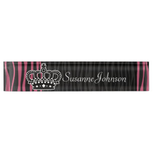 Rosa und schwarzer Zebradruck Girly Prinzessin Namensplakette