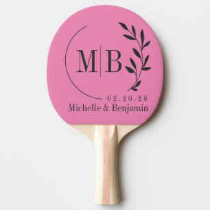 Rosa und schwarzes Blatt Hochzeitsmonogramm Tischtennis Schläger