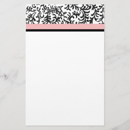 Rosa und schwarzes Blumenmuster Briefpapier (Vorderseite)