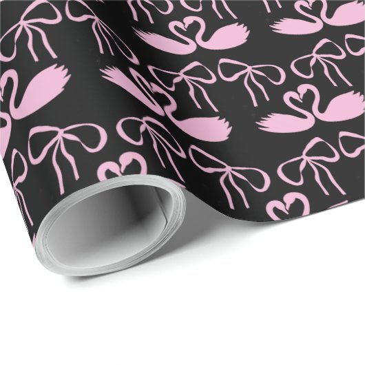 Rosa und schwarzes Coquette Bow Geschenkpapier (Rolleneckpunkt)