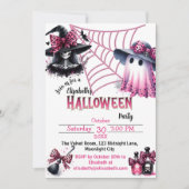 Rosa und schwarzes Coquette Halloween Einladung (Vorderseite)
