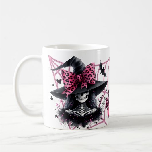 Rosa und schwarzes Coquette Halloween Kaffeetasse (Links)