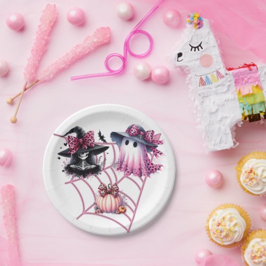 Rosa und schwarzes Coquette Halloween Pappteller (Party)