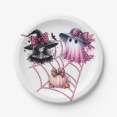 Rosa und schwarzes Coquette Halloween Pappteller (Vorderseite)