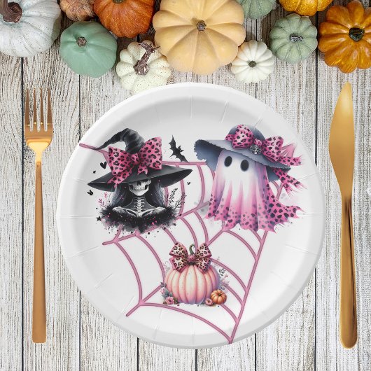 Rosa und schwarzes Coquette Halloween Pappteller