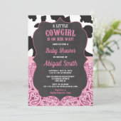 rosa und schwarzes Cowgirl-Babypartymädchen Einladung (Stehend Vorderseite)