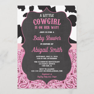 rosa und schwarzes Cowgirl-Babypartymädchen Einladung
