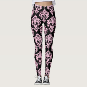 Rosa und schwarzes Damast-Chic-Muster in moderner Leggings
