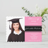 Rosa und Schwarzes Foto Abschluss Einladung (Stehend Vorderseite)