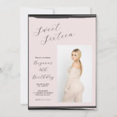 Rosa und schwarzes Foto Moderne Moderne Süß 16 Einladung (Vorderseite)