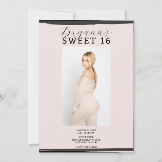 Rosa und schwarzes Foto Rahmen Trendy Modern Sweet Einladung (Vorderseite)